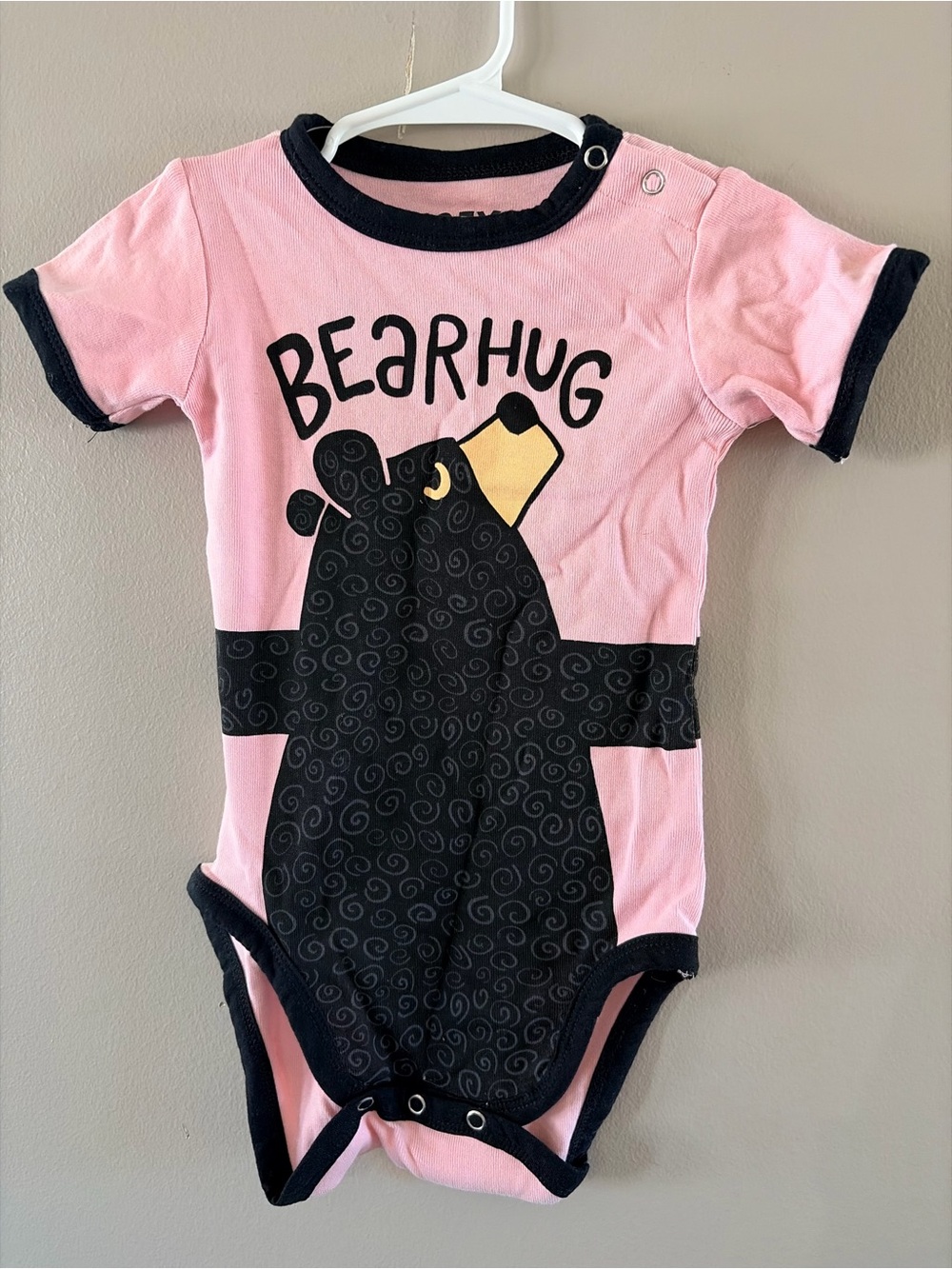 Lazy One Pink and Black Bearhug Baby One-Piece